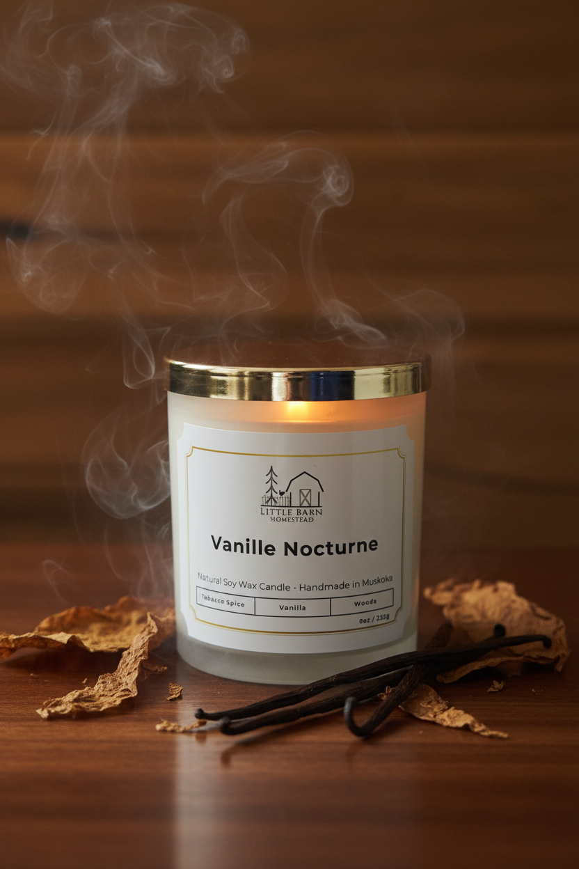 Vanille Nocturne Elegant Candle with Wooden Wick and Gold Lid