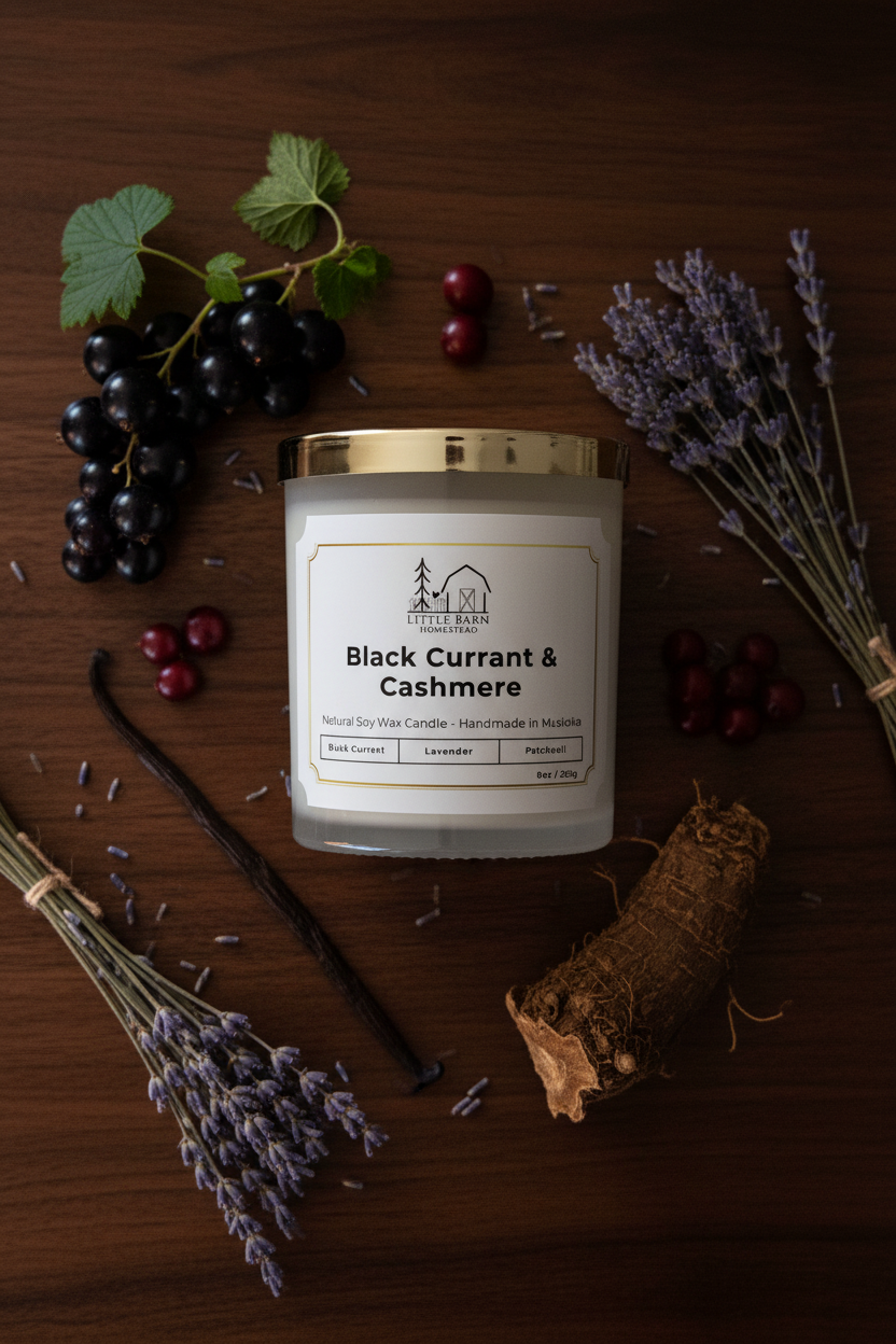 Black Currant & Cashmere Elegant Candle with Wooden Wick & Gold Lid