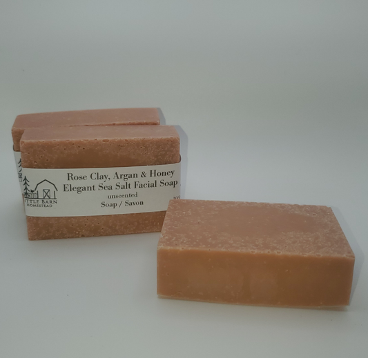 Elegant Sea Salt Facial Soap with Rose Clay, Argan & Honey