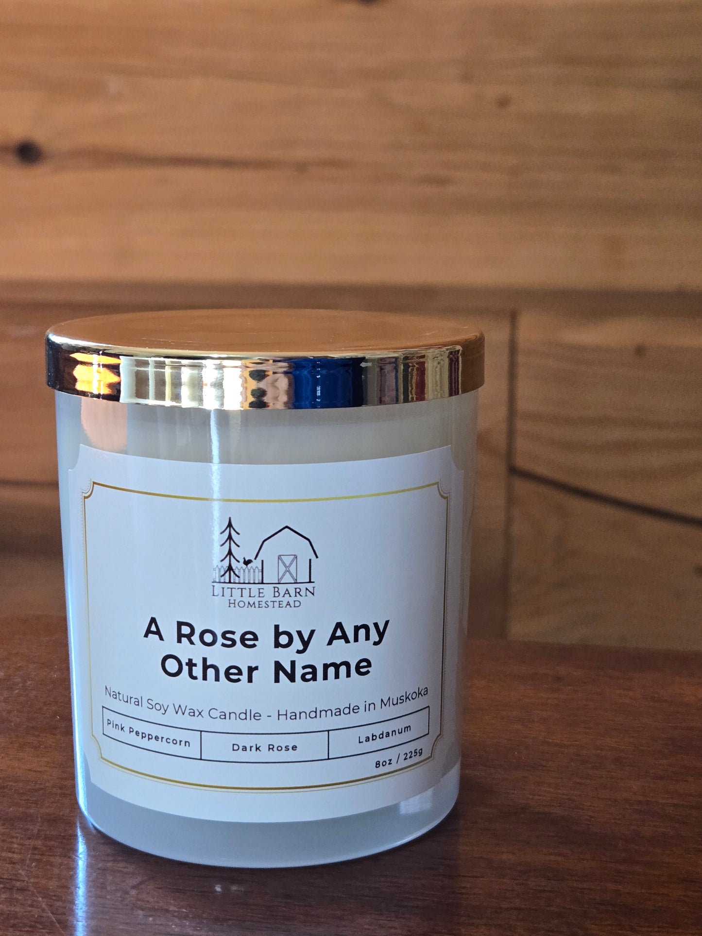 A Rose by Any Other Name Elegant Soy Candle with Wooden Wick & Gold Lid