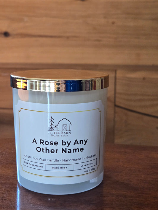 A Rose by Any Other Name Elegant Soy Candle with Wooden Wick & Gold Lid